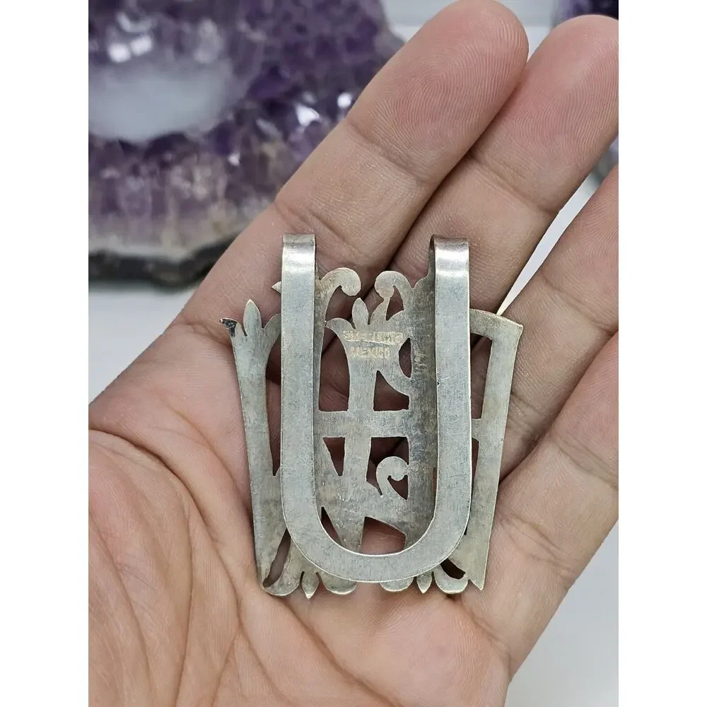 Antique 925 Mexico Money Clip - Initials EHW [Heavy Wear]